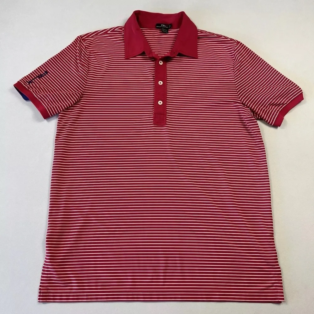 Ralph Lauren RLX Mens Polo Shirt Striped Golf Polyester Elastane Dark Pink Large